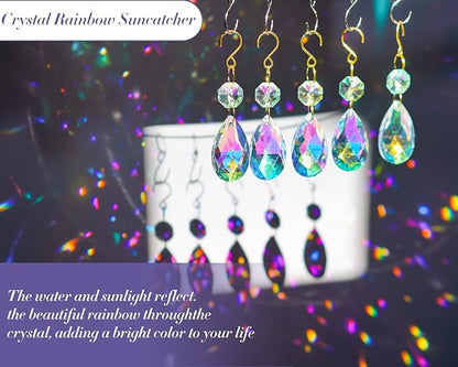 25pcs 38mm Crystal Teardrop Chandelier Parts,Suncatcher Crystal Prisms Hanging for Windows/Wedding Christmas Tree Decor(Glod Hook+Ring)