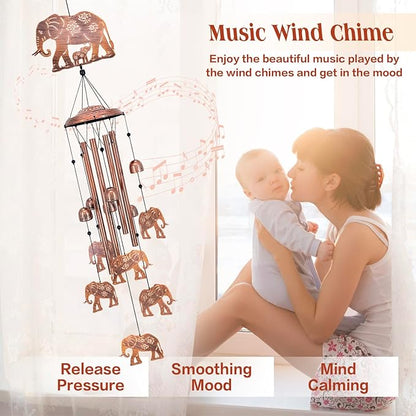 Elephant Wind Chimes for Outside,Elephant Gifts for Women Men/Memorial/House Warming Gift/Birthday Gifts Metal windchimes Outdoors/Indoors,Garden Decor,Patio,Home,Porch,Yard Decorations