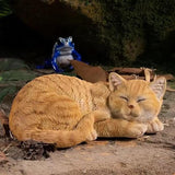 Garden Decor Cat Statue Outdoor, Figurines & Sculpture Decoration, Sleeping Cat Decor for Patio, Porch and Lawn, Gifts for Mom, Memorial Stone