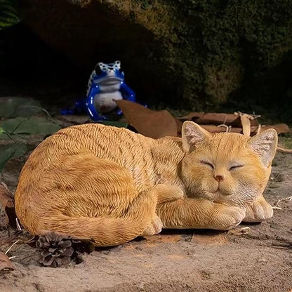 Garden Decor Cat Statue Outdoor, Figurines & Sculpture Decoration, Sleeping Cat Decor for Patio, Porch and Lawn, Gifts for Mom, Memorial Stone