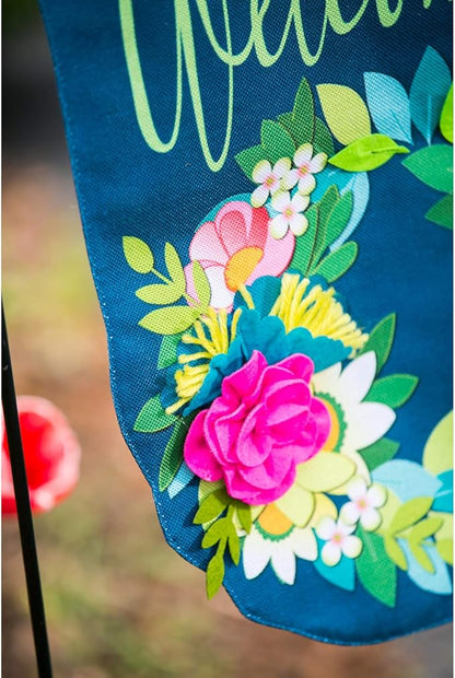 Evergreen Flag Flower Wreath Garden Burlap Flag | Spring Floral Garden Flags 12x18 double sided | Small House Flags For Outside | Welcome Spring Flag Décor for Yards Porch Gardens