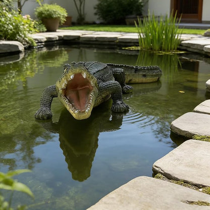 Large Realistic Alligator Garden Statue, 23.23" Resin Crocodile Sculpture for Pond Decor, Outdoor Lifelike Prank Animal Figurine Ornament for Lawn Patio Unique Yard Art Gift