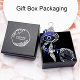 Crystal Suncatcher for Windows - Hanging Prism Sun Catchers with Crystal Balls&Blue Eye, Rainbow Maker for Home、 Garden、Car Decor (Evil Eye)