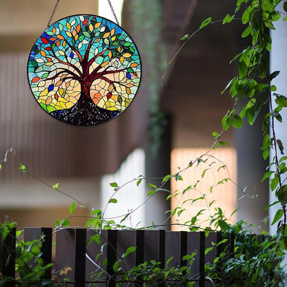 Tree of Life Sun Catcher Stained Glass Window Hanging for Women Home Decor Tree of Life Handmade Sun Catcher Decoration for Garden Home Housewarming Gifts, 7.87inch
