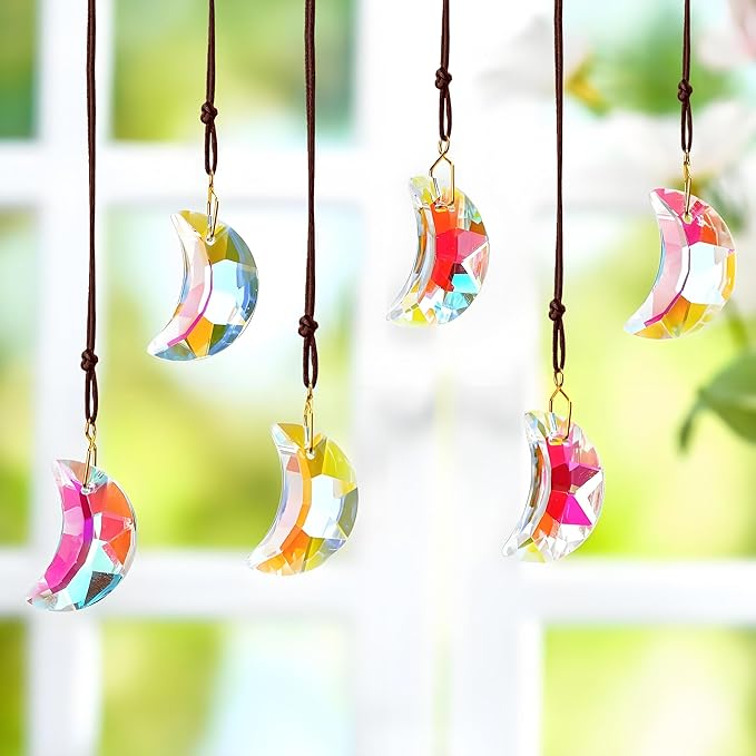 H&D HYALINE & DORA 12pcs 1.1"/30mm Crystal Suncatcher Prism Suncatchers for Windows Hanging AB Color Glass Moon Sun Catcher Pendants Rainbow Maker for Home Room Indoor Windows Decor