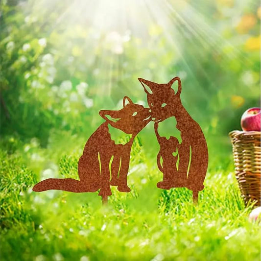Garden Outdoor Fox Decoration Metal Yard Art Animal Corten Steel Garden Decor Decoration Stake Gift Handmade Wall Art for Yard Lawn Trees Fences Gates Windows Walls-15.7INX15.7IN