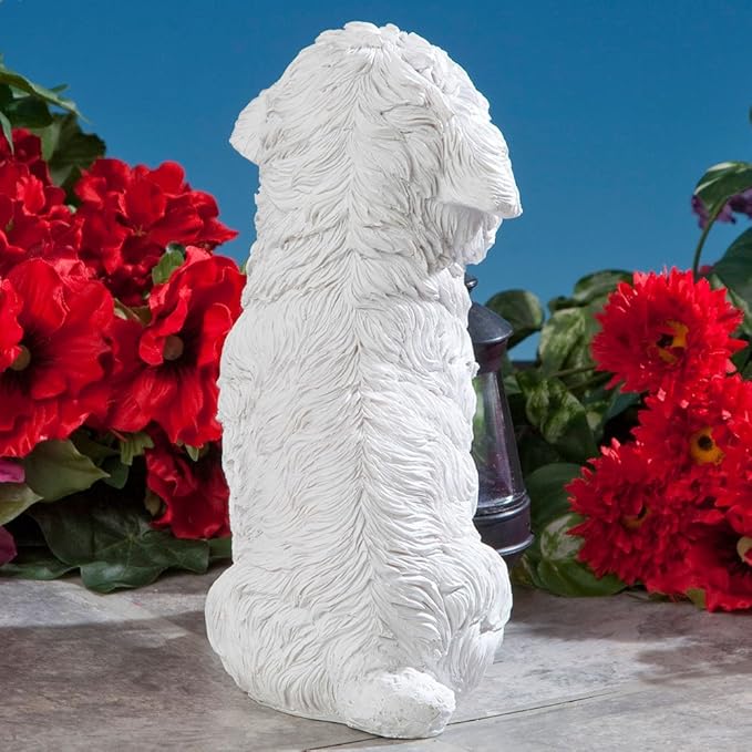 Bits and Pieces - Dog Solar Lantern Statue - Solar Powered Garden Lantern - Resin Dog Sculpture with LED Light - Outdoor Lighting and Décor (Bichon)