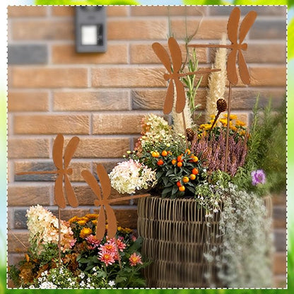 Maxdot 4 Pcs 23.6 Inch Dragonfly Garden Stakes Decor Metal Dragonfly Outdoor Decor Plant Stakes Decorative Outdoor Lawn, Plants Decorative Stake for Lawn Pathway Patio Garden Yard