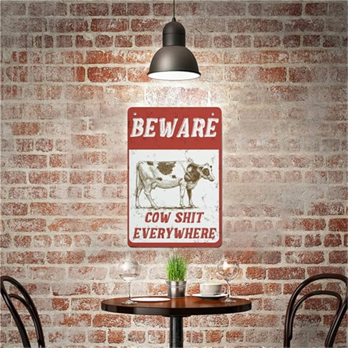 QHOVPA Farm Yard Sign Lawn Sign Metal Sign, Beware Cow Shit Everywhere Sign for Home Farmhouse or Business Use 8x12 inches Signage