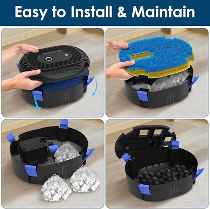 AquaMiracle All-in-One Koi Pond Filters for Outdoor Ponds 350-500 Gal, Pond Fountain Pump with 3 Spray Patterns, Fountain Kit with 550GPH Water Pump for Garden, Water Feature, Bird Baths