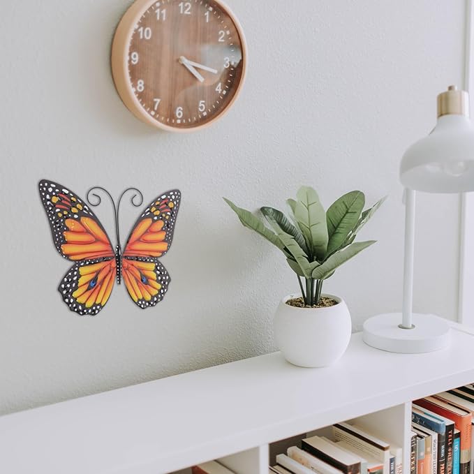 ULTNICE Iron Butterfly Wall Hanging, 6.29in Metal Butterfly Wall Art Decor for Home Garden Patio, Indoor Outdoor Art, Yellow