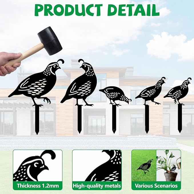 GLOBLELAND 5 Pcs Quail Birds Garden Stakes Birds Metal Decorative Garden Stakes Metal Yard Signs Decoration for Lawn Patio Yard Garden Decor