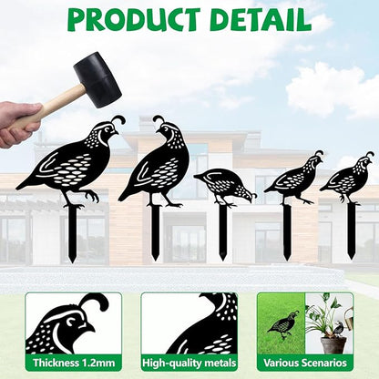 GLOBLELAND 5 Pcs Quail Birds Garden Stakes Birds Metal Decorative Garden Stakes Metal Yard Signs Decoration for Lawn Patio Yard Garden Decor