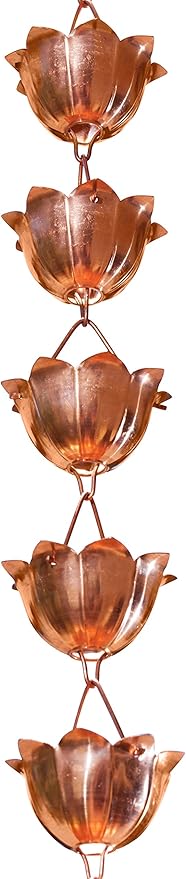 Monarch Rain Chains Pure Copper Lotus Cup Rain Chains for Gutters – 3 ft Extension Decorative Rainchain Outdoor Durable Heavy Duty Gutter Chain Downspout Replacement, Modern Rainchains for Outside