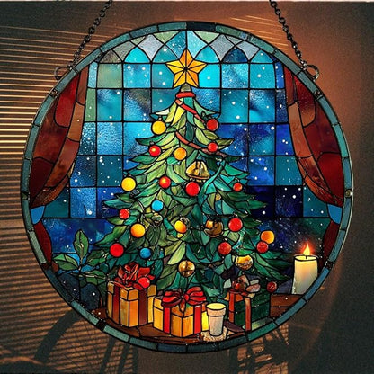 Christmas Tree Colorful Ornaments Hanging Acrylic Suncatcher Stained Glass Effect Window Car Hanging Christmas Ornament Indoor Outdoor Decor Garden Sun Catcher Panel for Women Mom Grandma