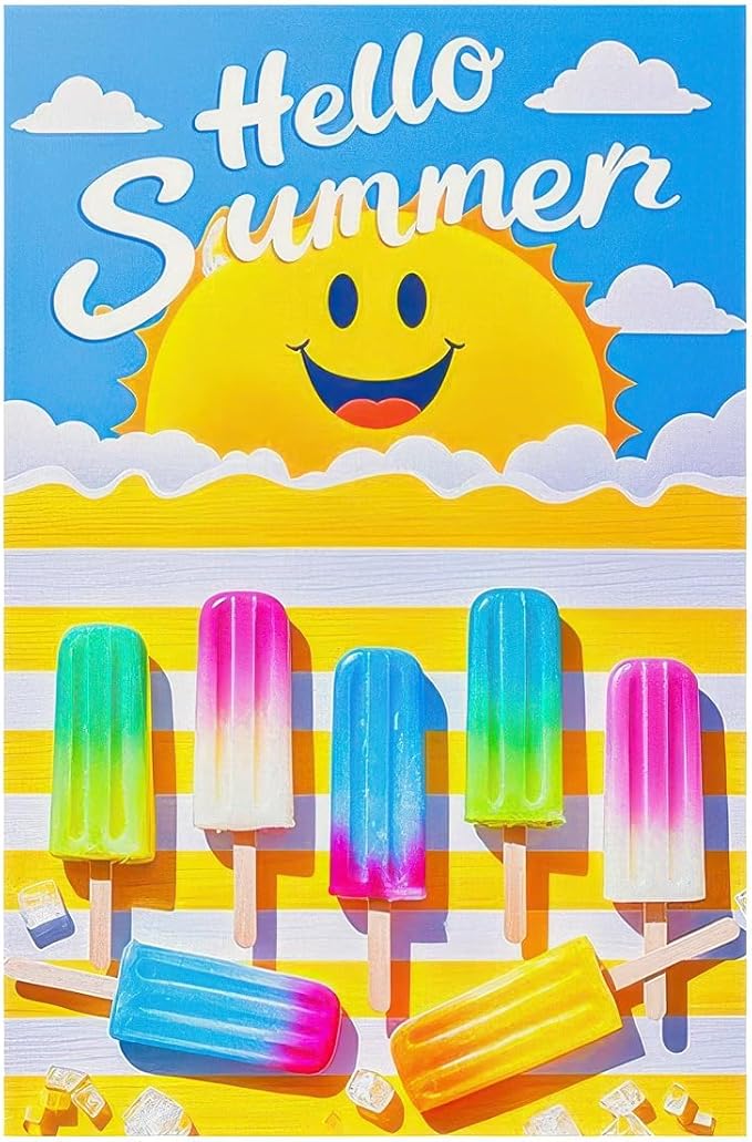 BlissYard Summer Garden Flags 12x18 Double Sided Outdoor Flag Summer Garden Flags For Outside Hello Summers with Smiling Sun and Colorful Popsicles, Ideal for Outdoor Yard and Patio Decor