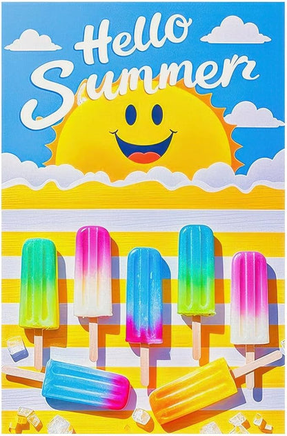 BlissYard Summer Garden Flags 12x18 Double Sided Outdoor Flag Summer Garden Flags For Outside Hello Summers with Smiling Sun and Colorful Popsicles, Ideal for Outdoor Yard and Patio Decor