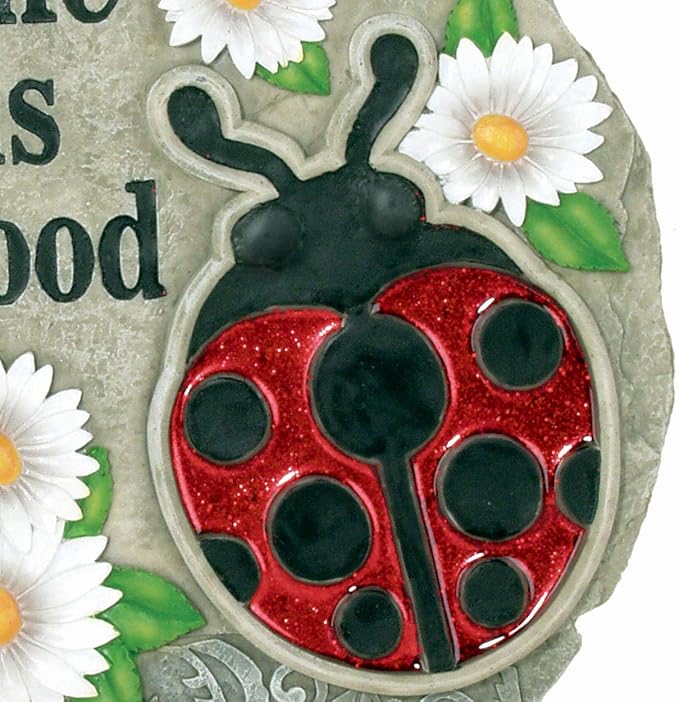 Spoontiques - Garden Décor -Life is Good Ladybug Stepping Stone - Decorative Stone for Garden