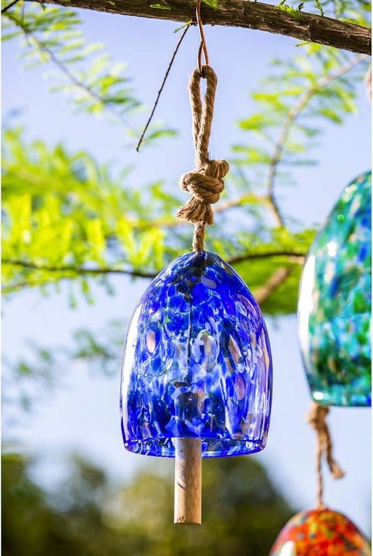 Evergreen Colorful Art Glass Wind Chime | Deep Blue| Solid Wood Striker | Natural Deep Tone | 8 Inches Tall | Beautiful Gift for Patio, Garden, Outdoor Home décor
