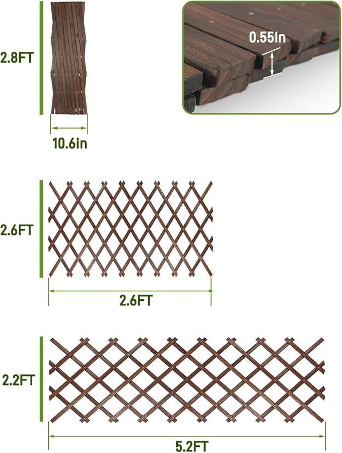 Expandable Wooden Latice Fence Panel, 1 Pack, 2.2 x 5.2 Ft Large Wood Garden Trelis for Climbing Plants, Outdoor Privacy Fence Wall for lvy Rose Vine, Patio Yard Balcony Decor