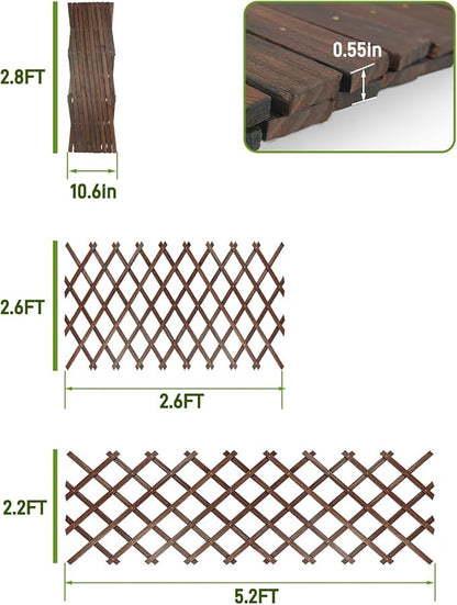 Expandable Wooden Latice Fence Panel, 1 Pack, 2.2 x 5.2 Ft Large Wood Garden Trelis for Climbing Plants, Outdoor Privacy Fence Wall for lvy Rose Vine, Patio Yard Balcony Decor