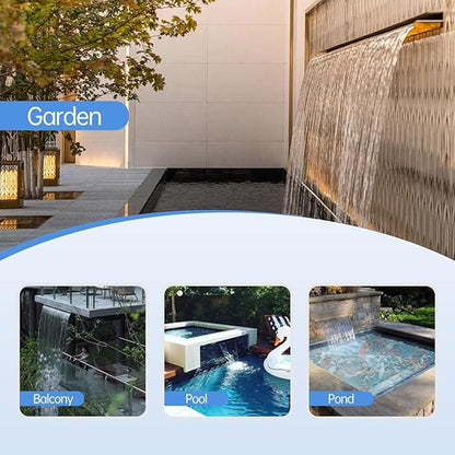 Pool Fountain Stainless Steel Pond Waterfall Spillway Kits for Indoor/Outdoor Decorative, 36 Inches Pool Water Feature for Garden Patio, Backyard Koi Pond Decor(No LED Light)