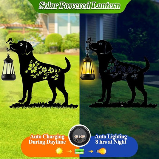Tfro & Cile Dog Solar Light Outdoor Garden Lantern Stake Decorative Black Ornament with Butterfly Silhouette Decoration for Yard Lawn Patio