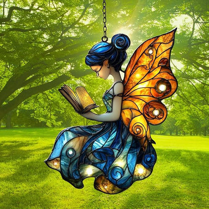 Starry Night Fiary Acrylic Suncatcher Stained Glass Effect Window Car Hanging Christmas Ornament Indoor Outdoor Decor Garden Sun Catcher Panel for Fairy Lover for Women Mom Grandma