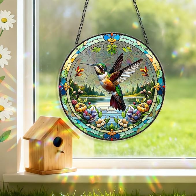 8 Inch Sun Catchers Indoor Window, Acrylic Rainbow Suncatcher Window Hanging Decoration for Living Room Bedroom Summer Home Balcony Ornaments Decoration (141Hummingbird)