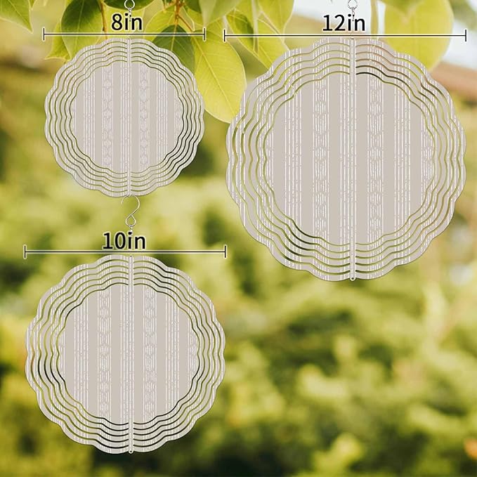 Vintage Boho Geometric Stripes Round Wind Spinner 10", 3D Stainless Steel Wind Spinners for Yard and Garden Retro Beige Indoor Outdoor Metal Hanging Craft Ornaments for Porch Lawn