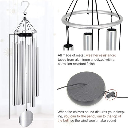 ASTARIN Premium 45-Inch Deep Tone Wind Chimes with 6 Metal Tubes - Elegant Memorial Chime for Mom, for Housewarming and Christmas Silver