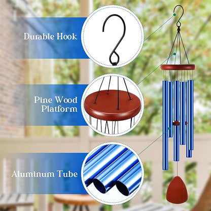 Leinuosen Wind Chimes for Outside Wind Chimes Outdoors Deep Tones 28" with 6 Aluminum Tubes Memorial Sympathy Windchime for Valentine Tree Decor Garden Courtyard Mom Loved One Gifts(Classic,Blue)