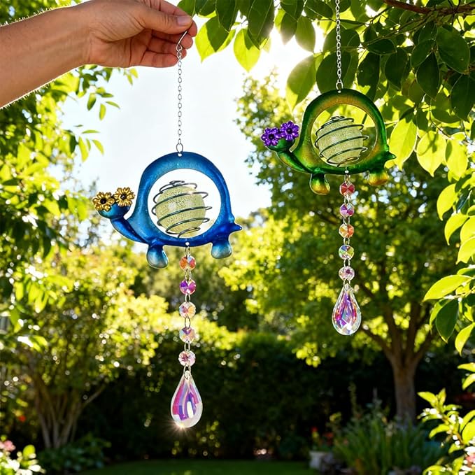 Garden Suncatcher,2 Pack Turtle Suncatchers with Crystal,Metal Sun Catchers Indoor Window Ornament for Outdoor Indoor Home Garden Decoration