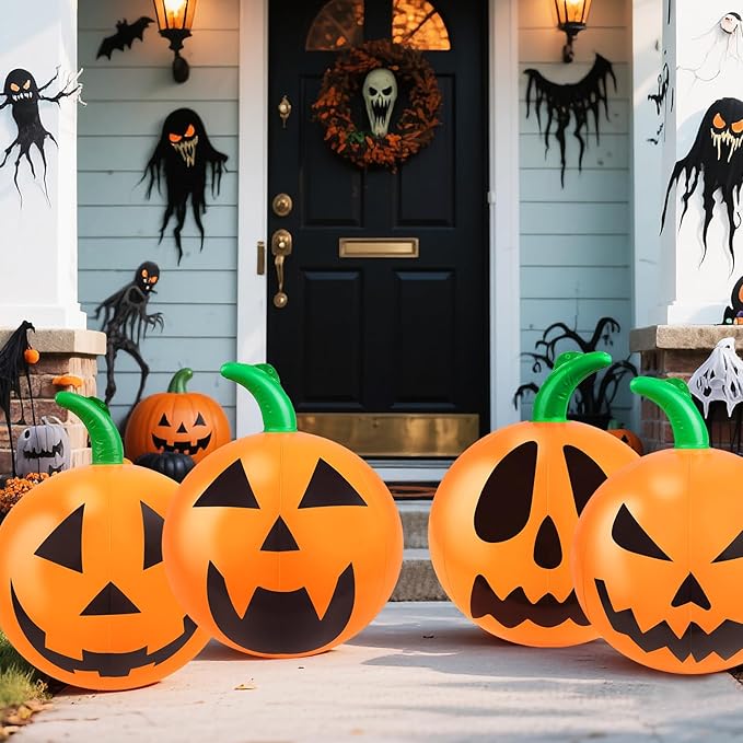 4 Packs 24 Inches Halloween Inflatable Pumpkin Outdoor Decorations PVC Inflatable Hanging Pumpkin Ornaments Blow Up Pumpkin for Halloween Party Yard Garden Outdoor Decoration