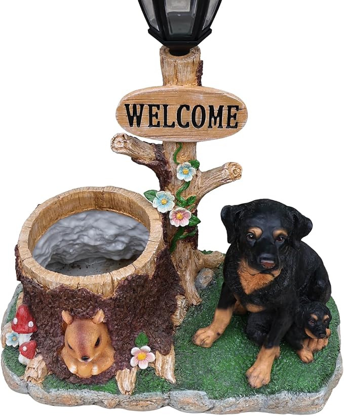 Solar Light Animal Outdoor Statue Planter with Welcome Sign, Resin Garden Sculpture Flower Pot for Patio Lawn Porch Yard Courtyard Decor, Weather-Resistant Decorative Figurine Accent (K)