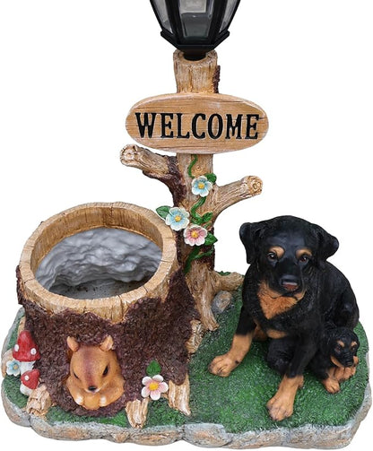 Solar Light Animal Outdoor Statue Planter with Welcome Sign, Resin Garden Sculpture Flower Pot for Patio Lawn Porch Yard Courtyard Decor, Weather-Resistant Decorative Figurine Accent (K)