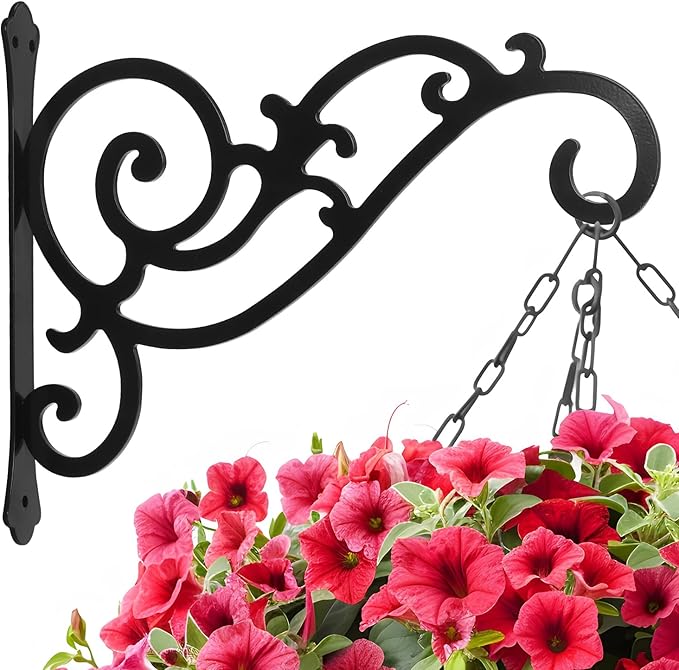 14-Inch Decorative Plant Hanger Outdoor Metal Wall Hook for Hanging Basket Lantern Bird Feeder Windchime, Black