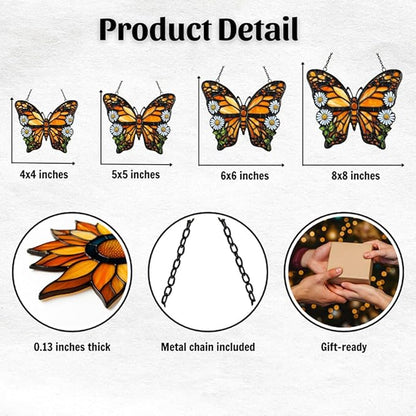 Vivid Tiffany Butterfly Floral Acrylic Suncatcher Stained Glass Effect Window Car Hanging Christmas Ornament Indoor Outdoor Decor Garden Sun Catcher Panel for Butterfly Lover for Women Mom Grandma