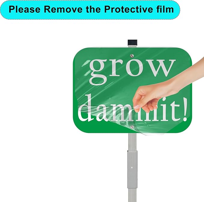 Grow Dammit Garden Signs with 28-inch metal stake, 10x7inch Metal Garden Stakes Decor Sign, Funny Gardening Gifts for Women Men and Gardeners,Green,1Pack