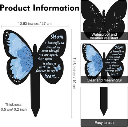 Geosar Mom Memorial Stakes Cemetery Grave Plaque Stake Markers Memorial Butterfly Plaques for Outdoors Sympathy Garden Stake Acrylic Waterproof Garden Grave Decoration(Elegant Style)