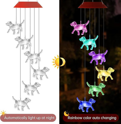 Dog Solar Wind Chimes for Outside Colors Changing Lights Outdoor Waterproof Multicolor Wind Chime Gifts for Mom Grandma Mobile Hanging Windchimes for Garden Party Yard Window Decor