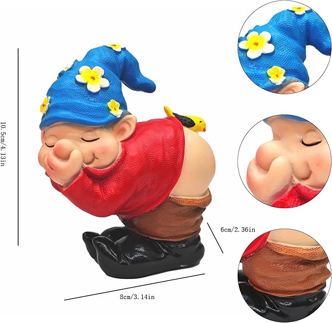 Spring Garden Gnome Statues - Funny Gnome Pants Down Outdoor Resin with Bird Sculptures Decor for Indoor Home Table Patio Lawn Yard Porch Balcony, Housewarming Birthday Mother's Dya Gift