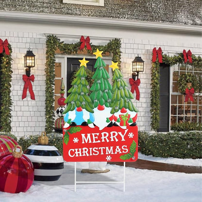 Afirst Christmas Yard Stakes Light Up Yard Decorations with LED Gnomes Santa Trees Metal Lighted Stakes Merry Christmas Sign Outdoor Garden Stake Lawn Pathway Outdoor Decoration