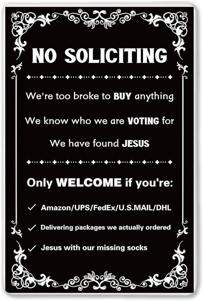 No Soliciting Sign For Front Door, No Soliciting Yard Sign 'We'Re Too Broke To Buy Anything' Metal Wall Art Signs for Outside, Funny Metal Signs For Door House Outside Decor 7.8 X 11.8 Inch