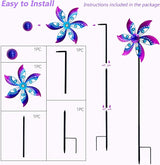Wind Spinners Outdoor Metal, 10.63" W*37" H Pinwheels for Yard and Garden Decor, Kinetic Wind Sculpture Spinner Yard Art (Purple)