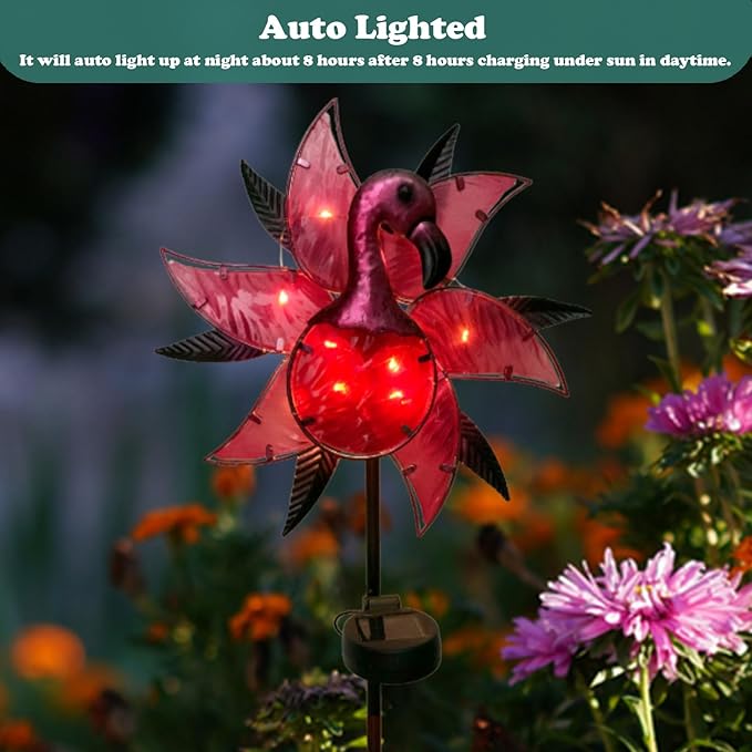Flamingo Solar Wind Spinner Garden Decor, Lighted Garden Spinning Art Decors, Landscape Path Lights Wind Sculptures Decorations, Pathway Metal Stakes Lighting Kinetic Wind Catcher for Outside