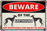 Beware Of The Dog Greyhound Sign Aluminum Metal Tin Signs Outdoor Yard Sign Warning Sign For Fence Yard Home Kitchen Farm Garden Wall Decor 8x12 Inch