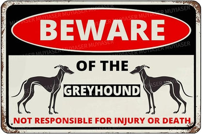 Beware Of The Dog Greyhound Sign Aluminum Metal Tin Signs Outdoor Yard Sign Warning Sign For Fence Yard Home Kitchen Farm Garden Wall Decor 8x12 Inch