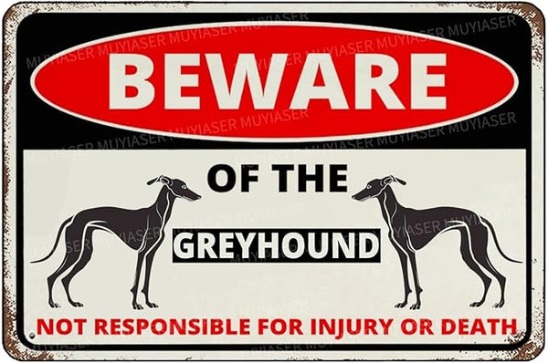 Beware Of The Dog Greyhound Sign Aluminum Metal Tin Signs Outdoor Yard Sign Warning Sign For Fence Yard Home Kitchen Farm Garden Wall Decor 8x12 Inch