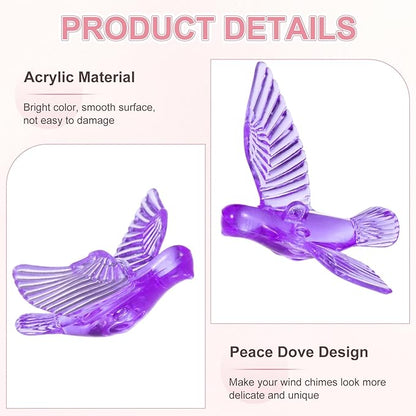 M METERXITY 12-Pack Wind Chime Pendants, 4.3cm Acrylic Peace Dove Shape DIY Wind Chime Parts Supplies for Craft Projects/Custom Home Garden Outdoor Hanging Decorations [Purple]